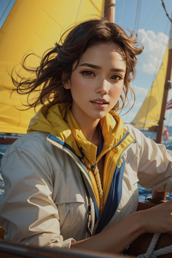Junge Frau auf einem Segelboot.