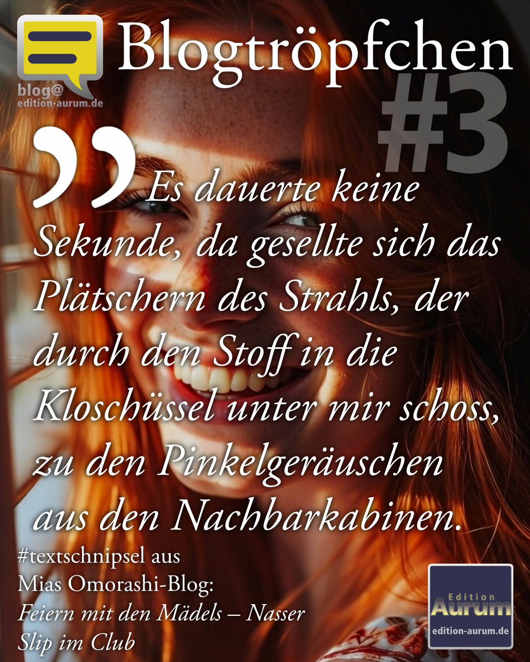Es dauerte keine Sekunde, da gesellte sich das Plätschern des Strahls, der durch den Stoff in die Kloschüssel unter mir schoss, zu den Pinkelgeräuschen aus den Nachbarkabinen.