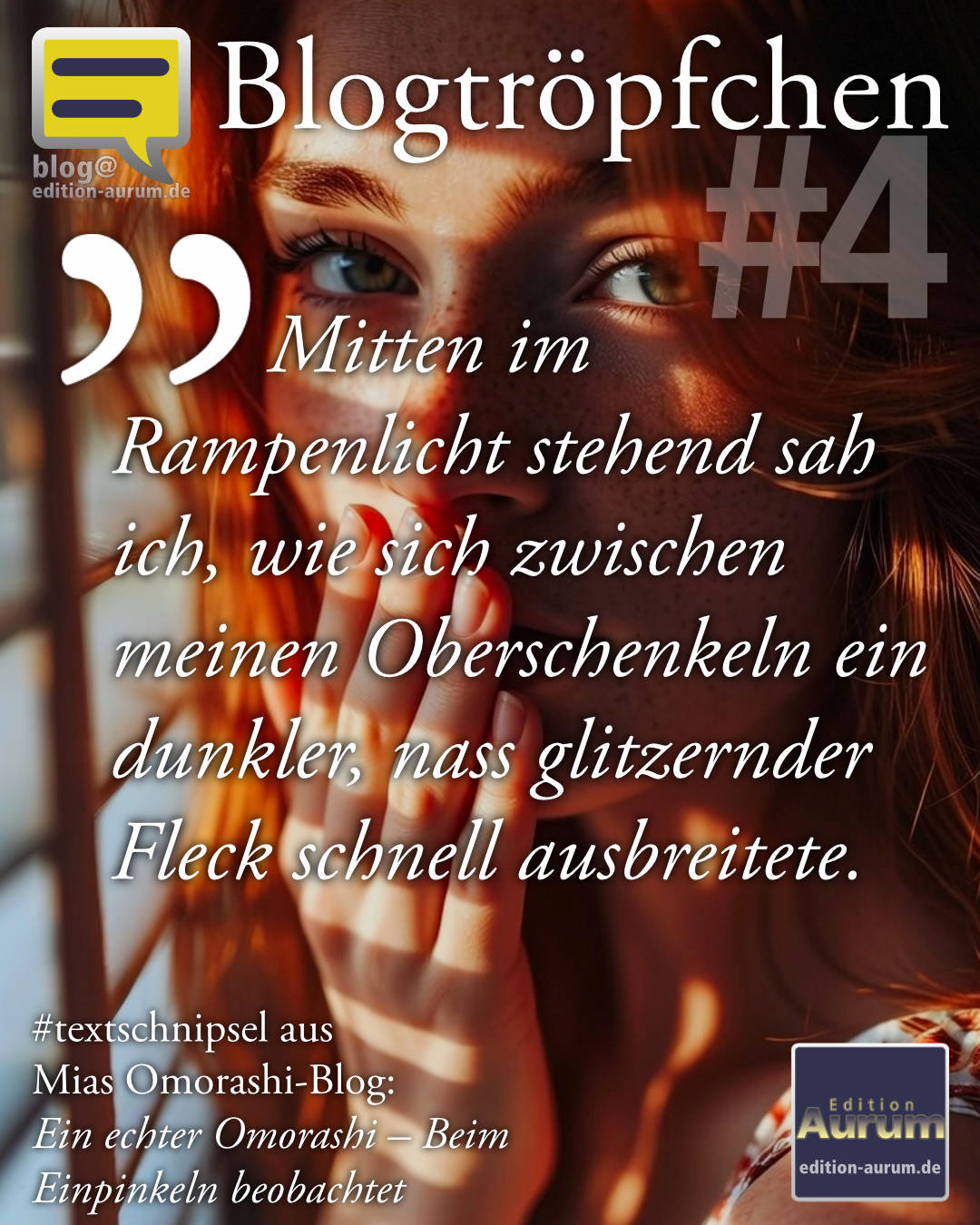 Mitten im Rampenlicht stehend sah ich, wie sich zwischen meinen Oberschenkeln ein dunkler, nass glitzernder Fleck schnell ausbreitete.