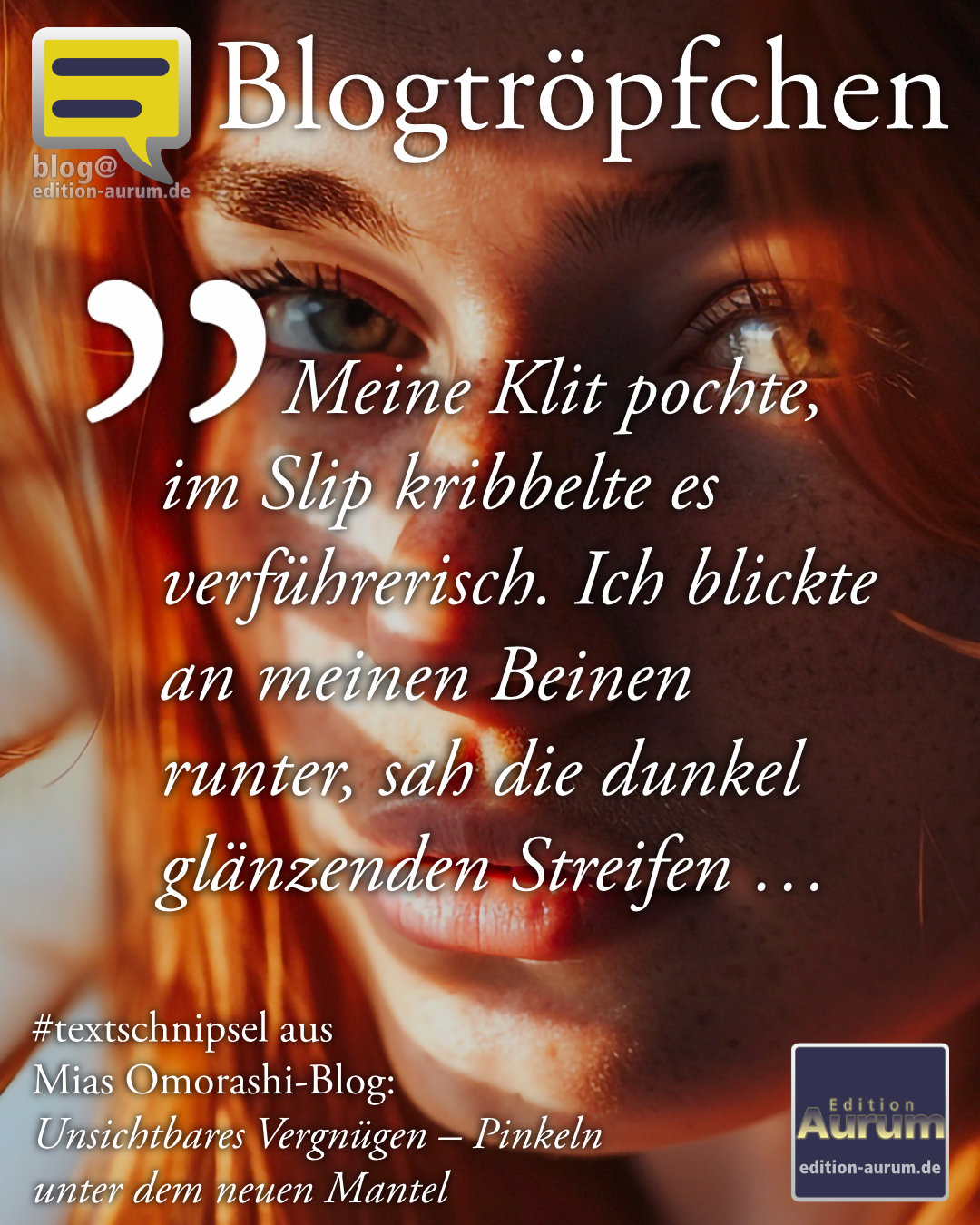 Meine Klit pochte, im Slip kribbelte es verführerisch. Ich blickte an meinen Beinen runter, sah die dunkel glänzenden Streifen …