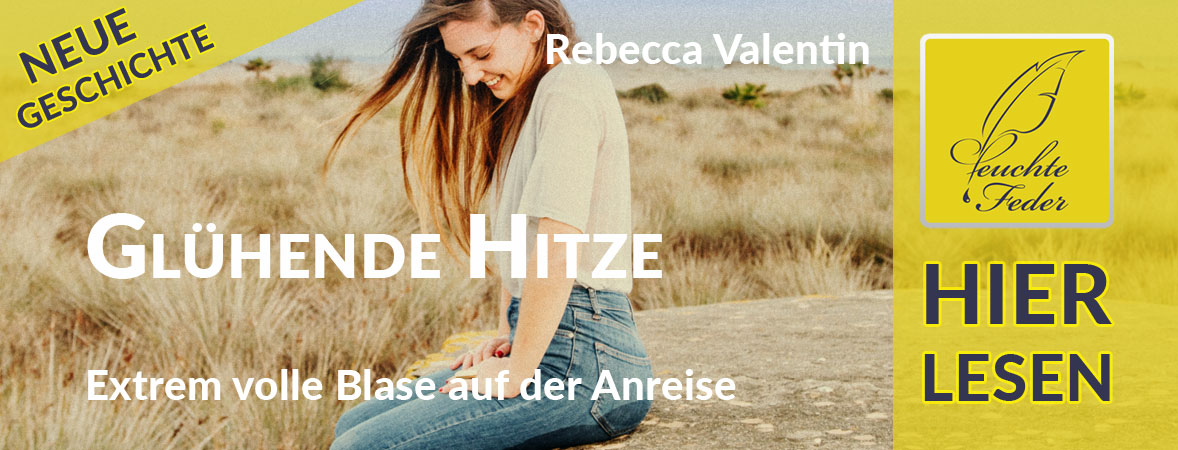 Symbolbild zu „Glühende Hitze“: Junge Frau sitzt in nasser Jeans lachend auf einem großen Stein.