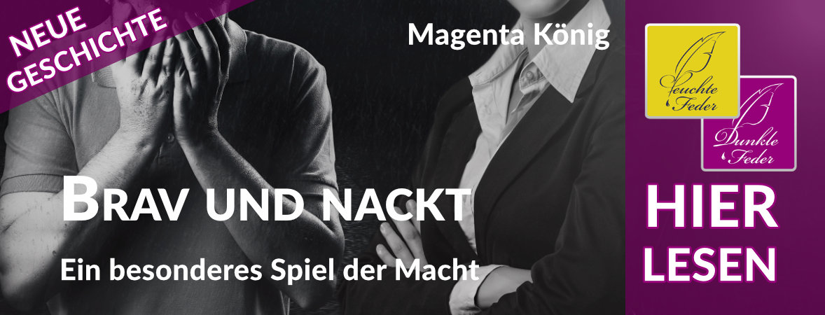Symbolbild zu „Brav und nackt – Ein besonderes Spiel der Macht“: Mann steht unterwürfig neben dominanter Frau.